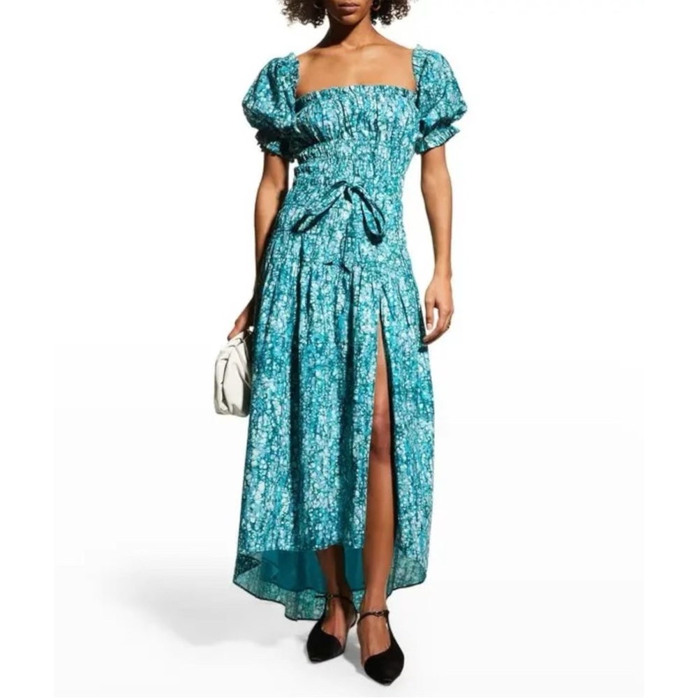 Love The Label Amelia Smocked Long Dress - Blue & White Belted Maxi Dress sz M